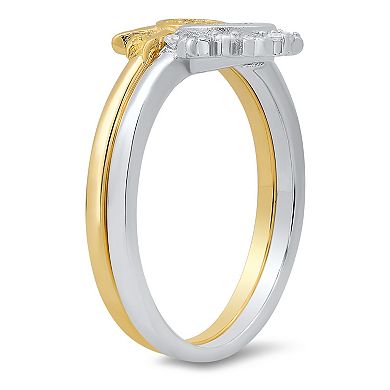 Queen Jewels Two Tone Sterling Silver Celestial Sun & Moon 2 pc. Stackable Ring Set