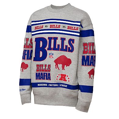 Youth Mitchell & Ness Gray Buffalo Bills Throwback All-Over Print Fleece Sweatshirt