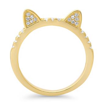 Queen Jewels Sterling Silver Cubic Zirconia Kitty Cat Band Ring