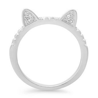 Queen Jewels Sterling Silver Cubic Zirconia Kitty Cat Band Ring