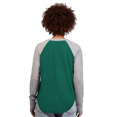 Women's G-III 4Her by Carl Banks Green/Heather Gray New York Jets Waffle Knit Raglan Long-Sleeve T-Shirt