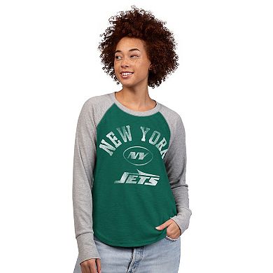 Women's G-III 4Her by Carl Banks Green/Heather Gray New York Jets Waffle Knit Raglan Long-Sleeve T-Shirt