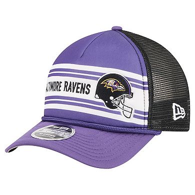 Men's New Era Purple Baltimore Ravens Linear A-Frame 9FORTY Adjustable Hat