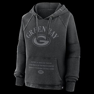Women's Fanatics Black Green Bay Packers Oversized Raglan Gridiron Hoodie