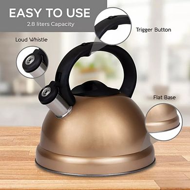 3 Qt Heavy Duty Stainless Steel Whistling Tea Kettle Stay Cool Handle & Knob