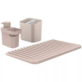 OU Kitchen Sink Organizer Set 3 pc Drying Mat, Soap Dispenser with Sponge Holder & Cutlery Drainer