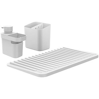 OU Kitchen Sink Organizer Set 3 pc Drying Mat, Soap Dispenser with Sponge Holder & Cutlery Drainer
