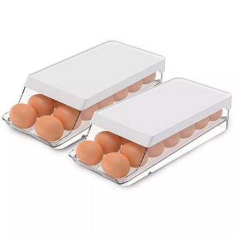 OU Egg Holder for Fridge, Rolling Egg Organizer for Refrigerator Organization, Kitchen Container 2 pc