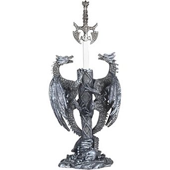 FC Design 11"H Two Medieval Silver Dragons with Sword Guardian Figurine Decoration Home Room Decor