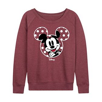 Women's Disney's Mickey Mouse Polka Dot Ears French Terry Long Sleeve Tee