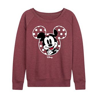 Women's Disney's Mickey Mouse Polka Dot Ears French Terry Long Sleeve Tee