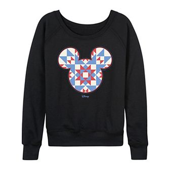 Women's Disney's Minnie Mouse Quilt Pattern Ears French Terry Long Sleeve Tee