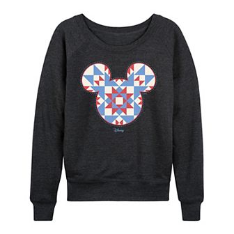 Women's Disney's Minnie Mouse Quilt Pattern Ears French Terry Long Sleeve Tee