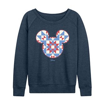 Women's Disney's Minnie Mouse Quilt Pattern Ears French Terry Long Sleeve Tee