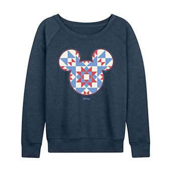 Women's Disney's Minnie Mouse Quilt Pattern Ears French Terry Long Sleeve Tee