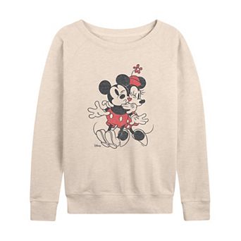 Women's Disney's Mickey & Minnie Mouse Heart Vintage French Terry Long Sleeve Tee
