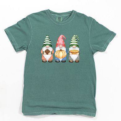 Fall Three Gnomes - Women's Garment Dyed Graphic T-Shirt