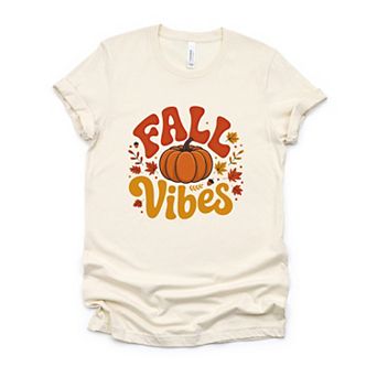 Fall Vibes Pumpkin And Leaves - Womens Short Sleeve Graphic T-Shirt