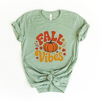 Fall Vibes Pumpkin And Leaves - Womens Short Sleeve Graphic T-Shirt