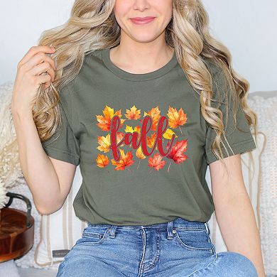 Fall Leaves Watercolor - Women's Short Sleeve Graphic T-Shirt