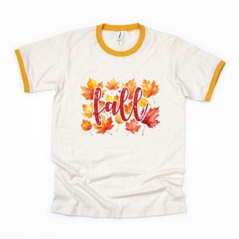 Fall Leaves Watercolor - Women's Ringer Graphic T-Shirt