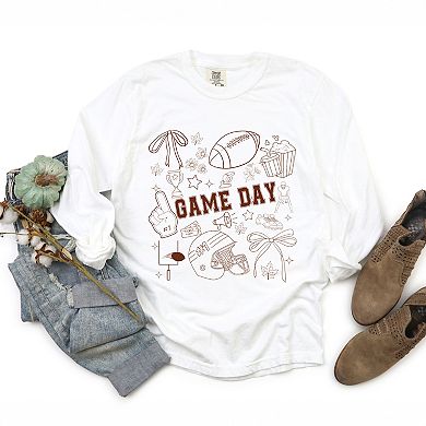 Football Game Day Collage - Womens Garment Dyed Long Sleeve