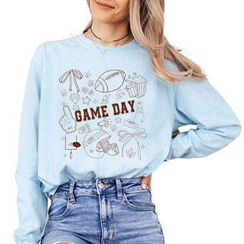 Football Game Day Collage - Womens Garment Dyed Long Sleeve