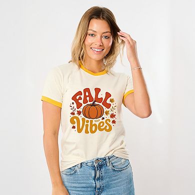 Fall Vibes Pumpkin And Leaves - Womens Ringer Graphic T-Shirt