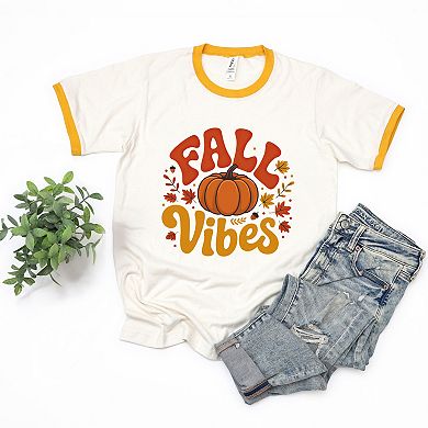 Fall Vibes Pumpkin And Leaves - Womens Ringer Graphic T-Shirt