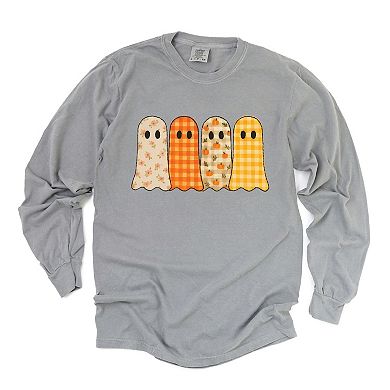 Four Ghosts Checkered Quilted Printed - Womens Garment Dyed Long Sleeve