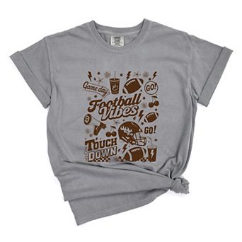 Football Vibes Touchdown Collage - Womens Garment Dyed Tee