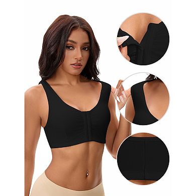 3 Packs Women's Front Closure Adjustable Strap Wirefree Full Coverage Soft Workout Bras
