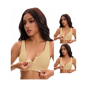 3 Packs Women's Front Closure Adjustable Strap Wirefree Full Coverage Soft Workout Bras