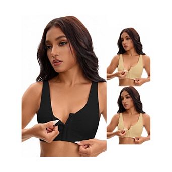 3 Packs Women's Front Closure Adjustable Strap Wirefree Full Coverage Soft Workout Bras