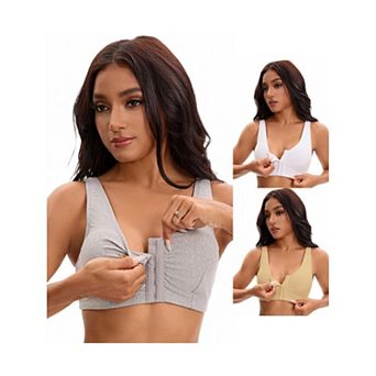 3 Packs Women's Front Closure Adjustable Strap Wirefree Full Coverage Soft Workout Bras