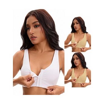 3 Packs Women's Front Closure Adjustable Strap Wirefree Full Coverage Soft Workout Bras
