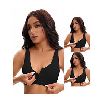 3 Packs Women's Front Closure Adjustable Strap Wirefree Full Coverage Soft Workout Bras