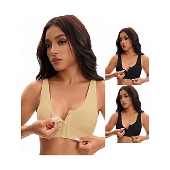 3 Packs Women's Front Closure Adjustable Strap Wirefree Full Coverage Soft Workout Bras
