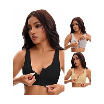 3 Packs Women's Front Closure Adjustable Strap Wirefree Full Coverage Soft Workout Bras