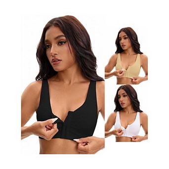 3 Packs Women's Front Closure Adjustable Strap Wirefree Full Coverage Soft Workout Bras