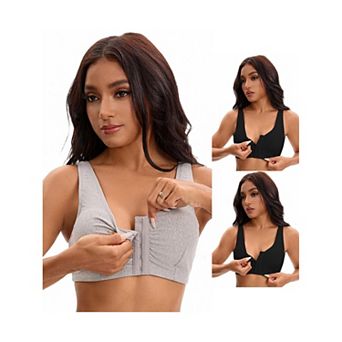 3 Packs Women's Front Closure Adjustable Strap Wirefree Full Coverage Soft Workout Bras