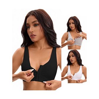 3 Packs Women's Front Closure Adjustable Strap Wirefree Full Coverage Soft Workout Bras