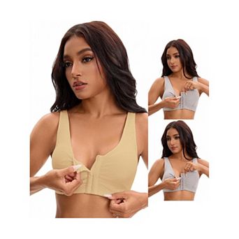 3 Packs Women's Front Closure Adjustable Strap Wirefree Full Coverage Soft Workout Bras