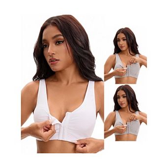 3 Packs Women's Front Closure Adjustable Strap Wirefree Full Coverage Soft Workout Bras