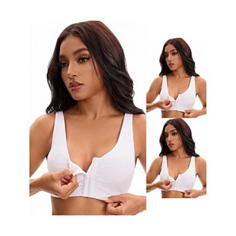 3 Packs Women's Front Closure Adjustable Strap Wirefree Full Coverage Soft Workout Bras