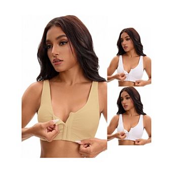 3 Packs Women's Front Closure Adjustable Strap Wirefree Full Coverage Soft Workout Bras