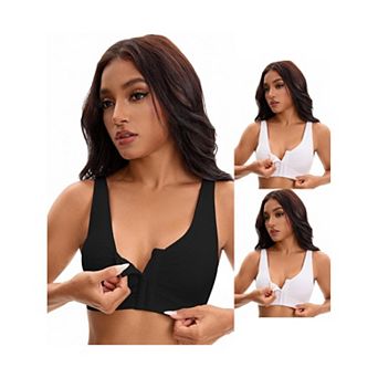 3 Packs Women's Front Closure Adjustable Strap Wirefree Full Coverage Soft Workout Bras