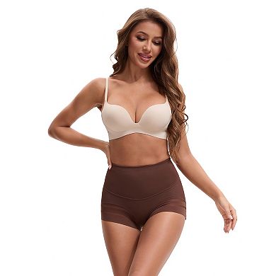3 Packs Women's High Waisted Invisible Tummy Control Boyshorts Shapewear Stripe Mesh Underwear