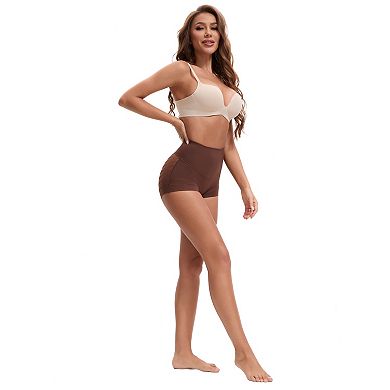 3 Packs Women's High Waisted Invisible Tummy Control Boyshorts Shapewear Stripe Mesh Underwear