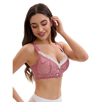 3 Packs Front Closure for Women's Lace Full Coverage V Neck Wirefree Adjustable Straps Soft Bras